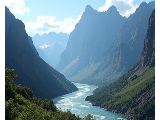 Dramatic mountain landscape with a river, symbolizing wilderness expeditions