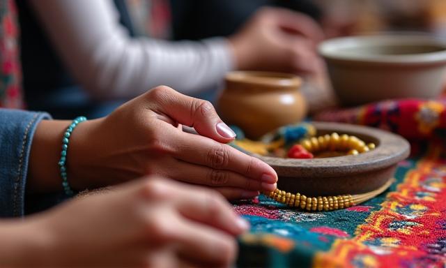 Local artisan weaving vibrant textiles