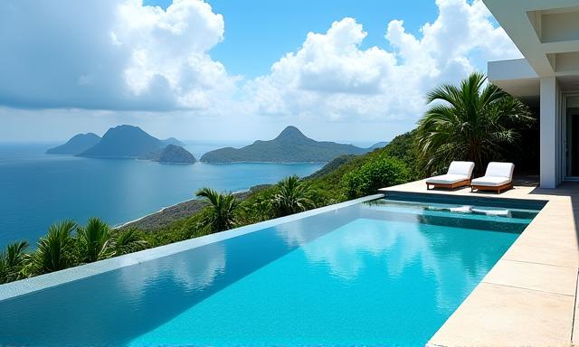 Luxurious infinity pool overlooking a tropical landscape